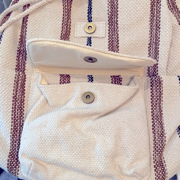 Universal Thread Drawstring Flap Backpack Tweed Striped Beige/Brown/Black Cotton - Picture 5 of 9